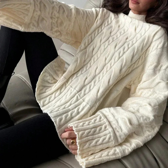 Apricot Casual Women's Color Twist Knit Warm Long Sleeve Sweater - Picture 2 of 6